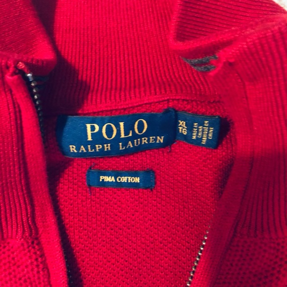 Polo By Ralph Lauren Quarter Zip Red SWEATER Mens Size XL - Picture 2 of 3